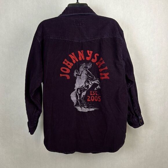 Johnny Swim Corduroy Shirt Jacket Sz Large Purple Button Front Soho Compagnie St - Picture 1 of 8